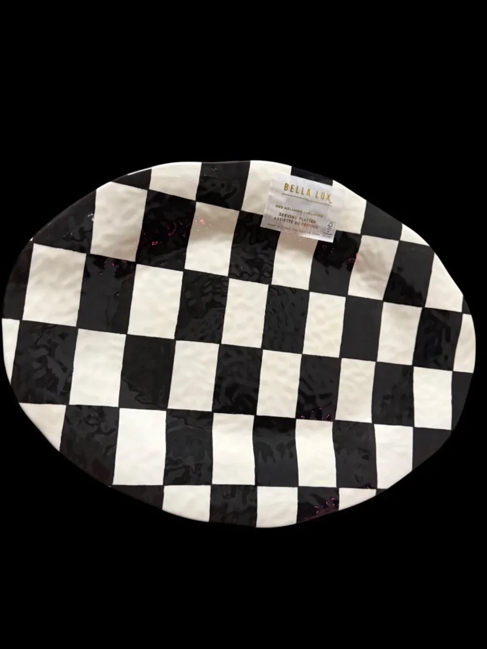 Bella Lux Black White Checkered Oval Melamine Serving Platter Childs Inspired 18